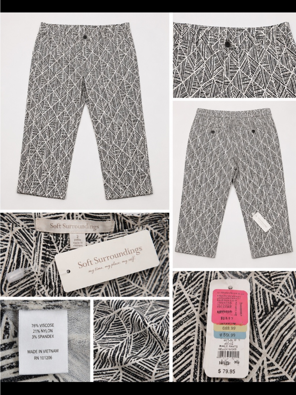 Soft Surroundings Black and Cream Geometric Crop Pants